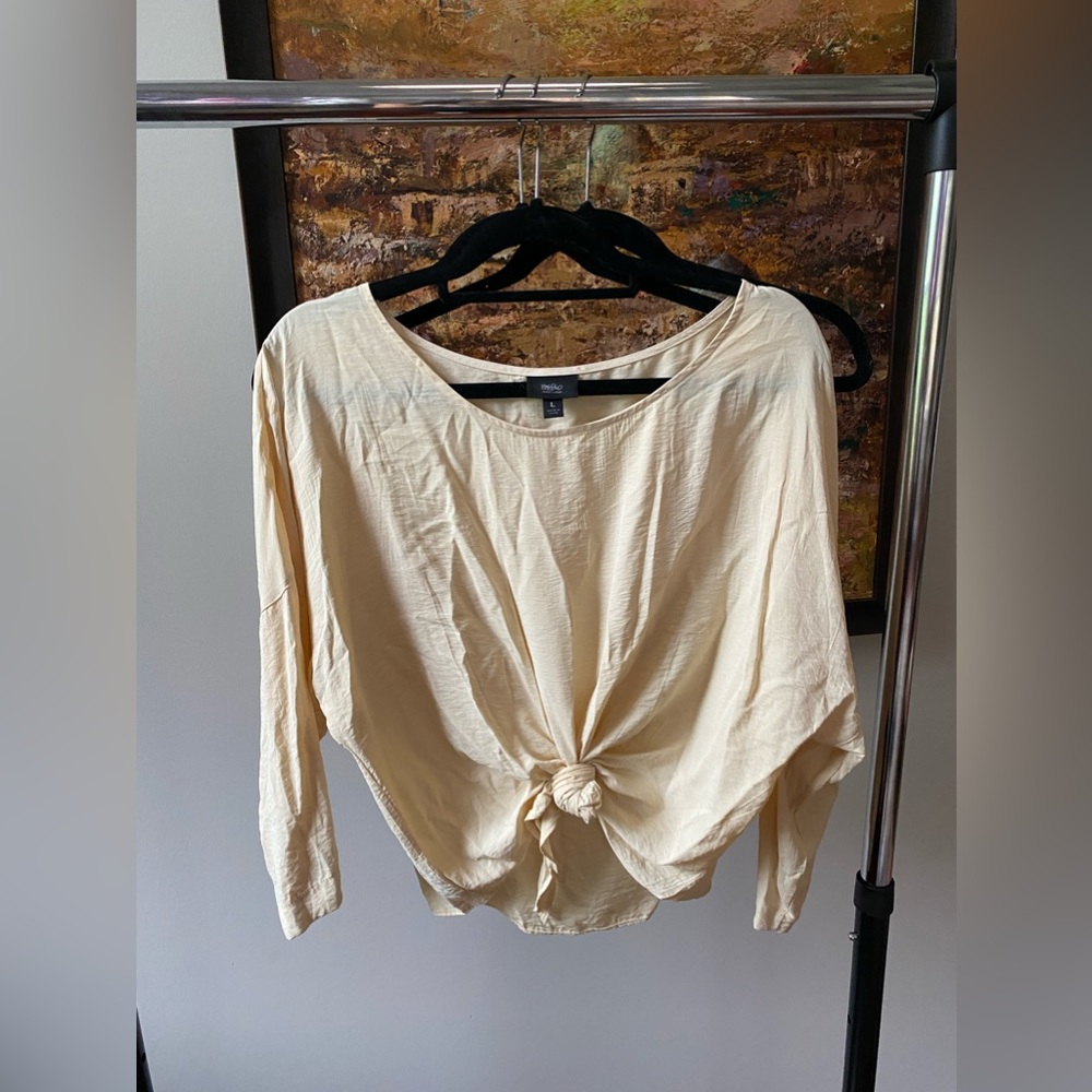 Mossimo faux silk, tie-front top. US L.